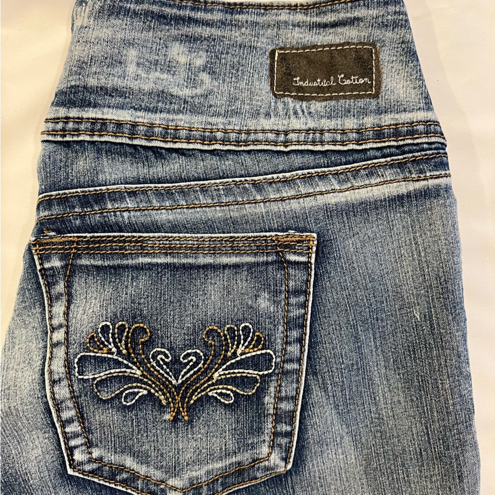 Vintage Industrial Cotton Embroidered Distressed Flare Bootcut Denim Jeans SZ 5 - Picture 8 of 16